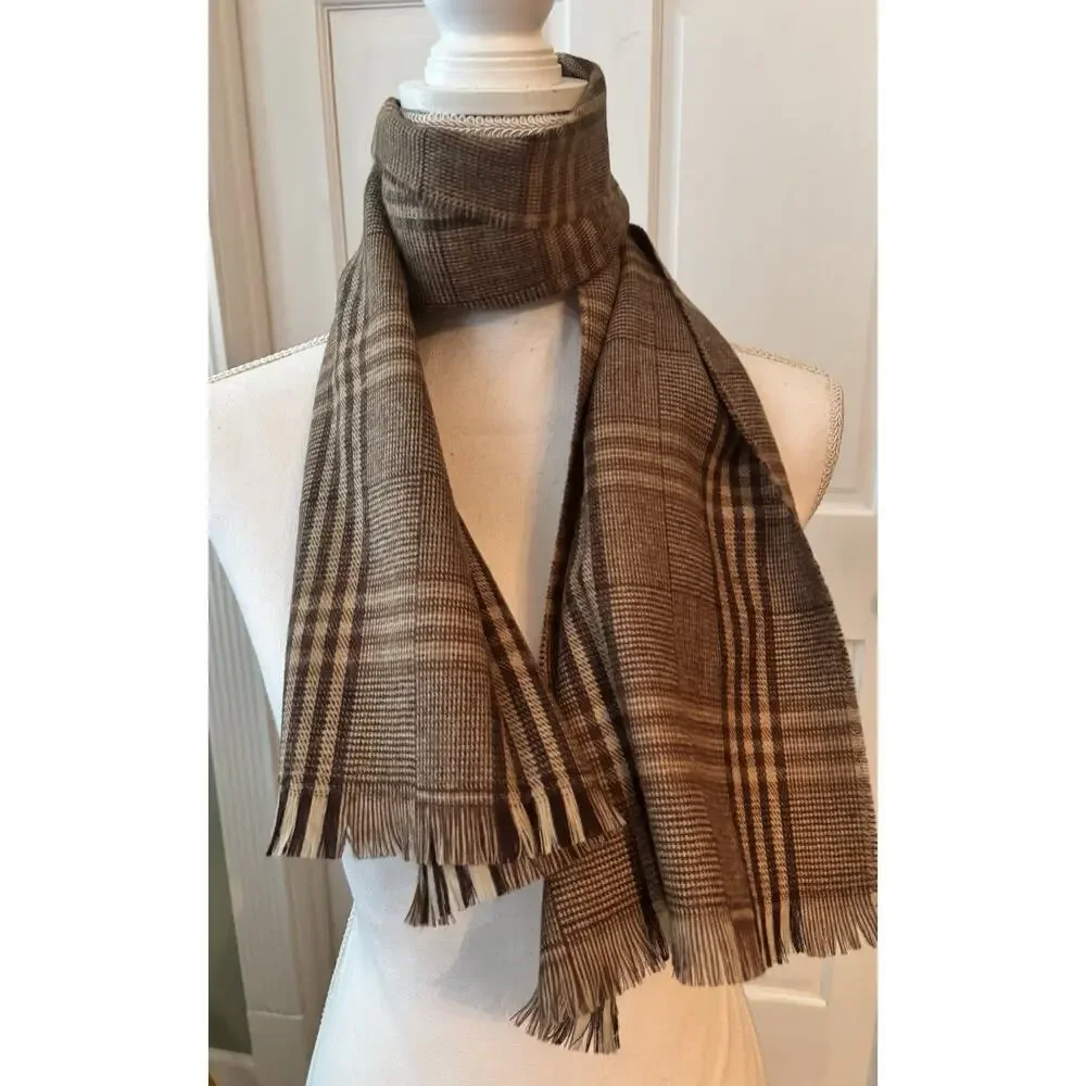 Christian Dior Monsieur 100 % Merino Wool Plaid Scarf Vintage 52 Inches